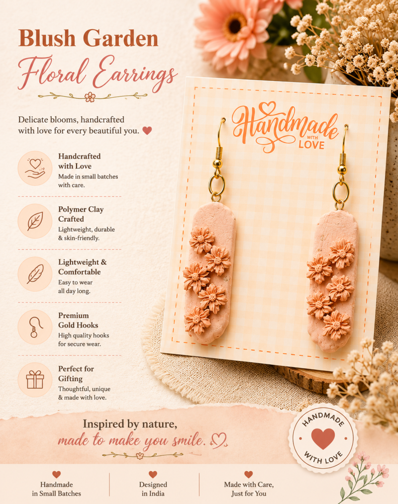 Blush Garden Floral Earrings – Handmade Polymer Clay Dangles
