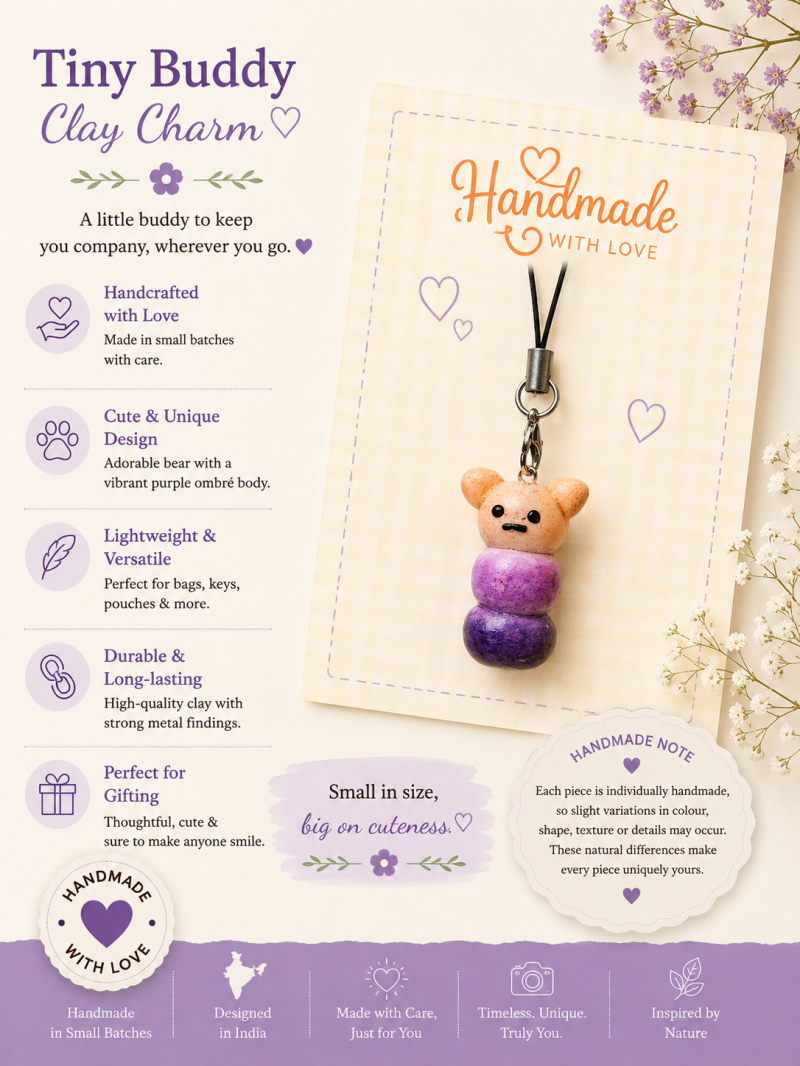 Tiny Buddy Purple Bear Polymer Clay Charm