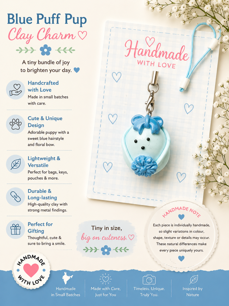 Blue Puff Pup Polymer Clay Charm