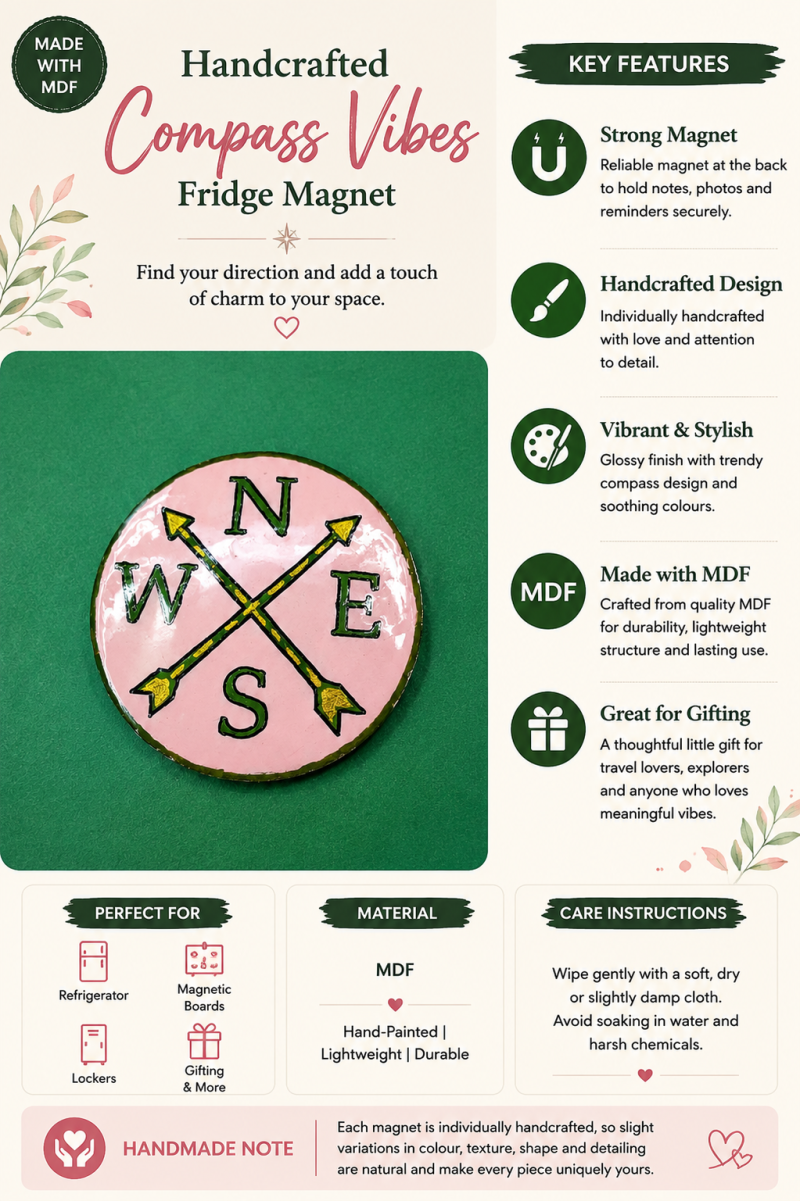Wanderlust Compass Handcrafted MDF Fridge Magnet