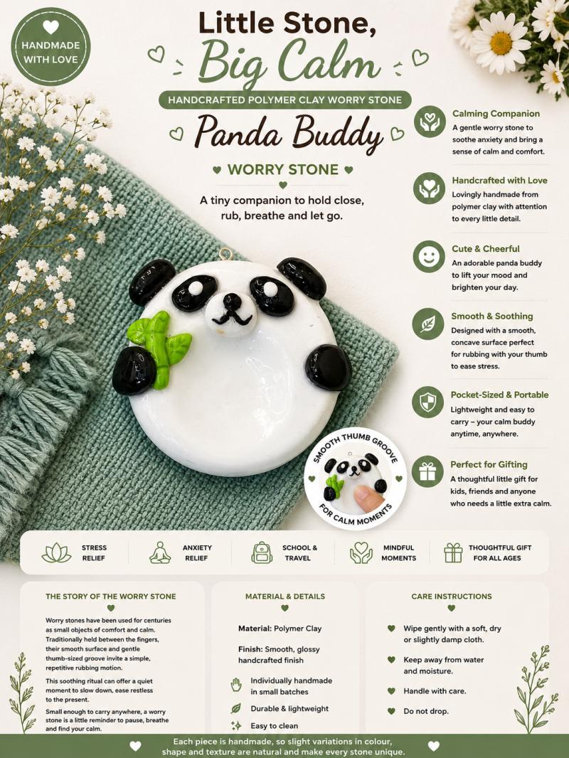 Panda Pal Worry Stone – Handcrafted Polymer Clay Charm