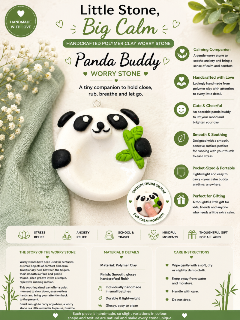 Panda Buddy – Polymer Clay Worry Stone