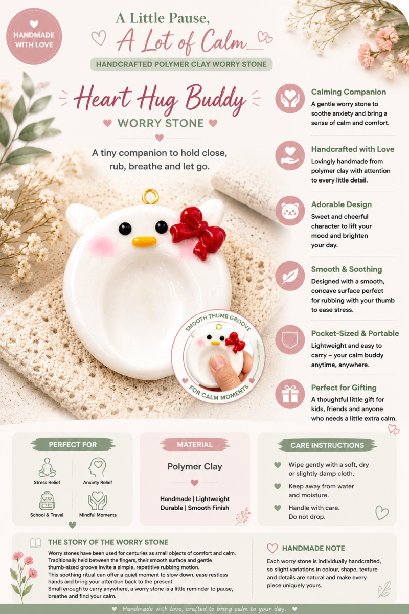 Heart Hug Buddy – Handcrafted Polymer Clay Worry Stone